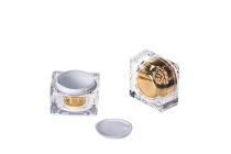 Pot de luxe pour crème de 10ml, acrylique avec joint intérieur sur le couvercle et plastique sur le pot Pot de luxe pour crème de 10ml, acrylique avec joint intérieur sur le couvercle et plastique sur le pot