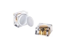 Pot de luxe pour crème de 10ml, acrylique avec joint intérieur sur le couvercle et plastique sur le pot Pot de luxe pour crème de 10ml, acrylique avec joint intérieur sur le couvercle et plastique sur le pot