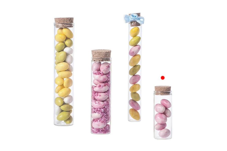 Tube de verre pour dragées de mariage - baptême avec liège naturel Tube de verre pour dragées de mariage - baptême avec liège naturel