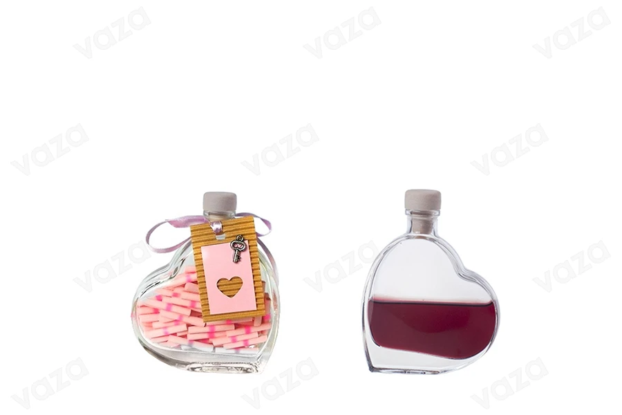 Μπομπονιέρα μπουκαλάκι 50 ml για γάμο σε σχήμα καρδιάς-