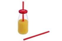 Glasflasche 250 ml für Limonade mit Deckel (rosa, silber, rot) und Loch für Strohhalm Glasflasche 250 ml für Limonade mit Deckel (rosa, silber, rot) und Loch für Strohhalm