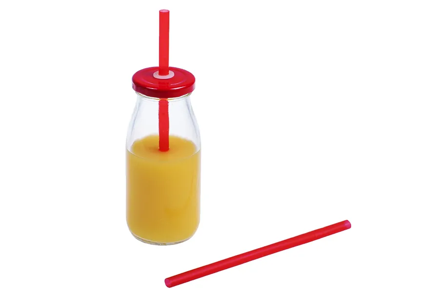 Glasflasche 250 ml für Limonade mit Deckel (rosa, silber, rot) und Loch für Strohhalm Glasflasche 250 ml für Limonade mit Deckel (rosa, silber, rot) und Loch für Strohhalm