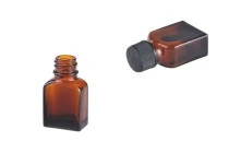 Μπουκαλάκι γυάλινο 8 ml καραμελέ με μαύρο πλαστικό καπάκι και τάπα Μπουκαλάκι γυάλινο 8 ml καραμελέ με μαύρο πλαστικό καπάκι και τάπα