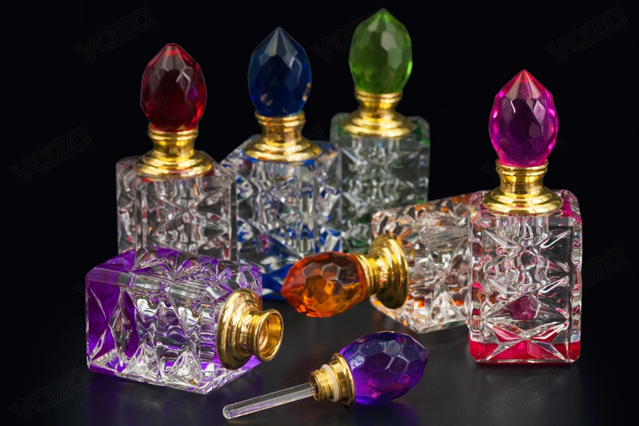 5ml crystal attar bottle with crystal cap and glass dipstick, in 6 colors. 5ml crystal attar bottle with crystal cap and glass dipstick, in 6 colors.-image_product