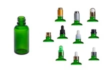 Γυάλινο μπουκαλάκι για αιθέρια έλαια 30 ml πράσινο με στόμιο PP18 Γυάλινο μπουκαλάκι για αιθέρια έλαια 30 ml πράσινο με στόμιο PP18