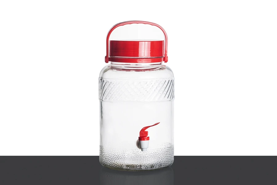 Bocal en verre de 5litres avec robinet en plastique pour le rangement des aliments et des boissons Bocal en verre de 5litres avec robinet en plastique pour le rangement des aliments et des boissons