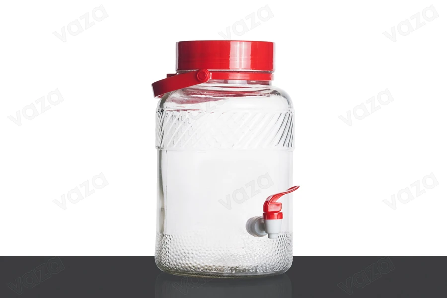 Glasbehälter 5 Liter mit plastischem Wasserhahn für Lebensmittelverpackung Glasbehälter 5 Liter mit plastischem Wasserhahn für Lebensmittelverpackung-bildgruppe