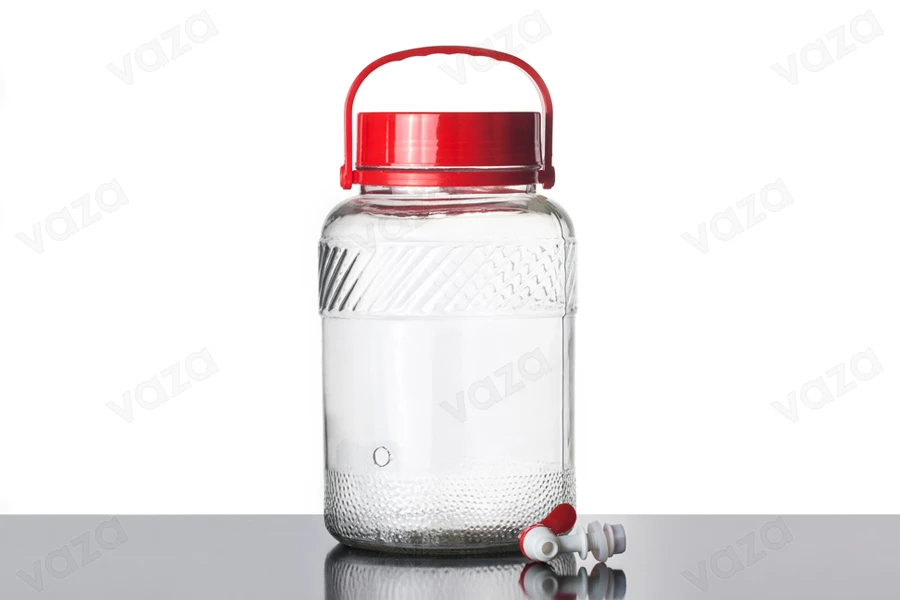 Glasbehälter 5 Liter mit plastischem Wasserhahn für Lebensmittelverpackung Glasbehälter 5 Liter mit plastischem Wasserhahn für Lebensmittelverpackung-bildgruppe