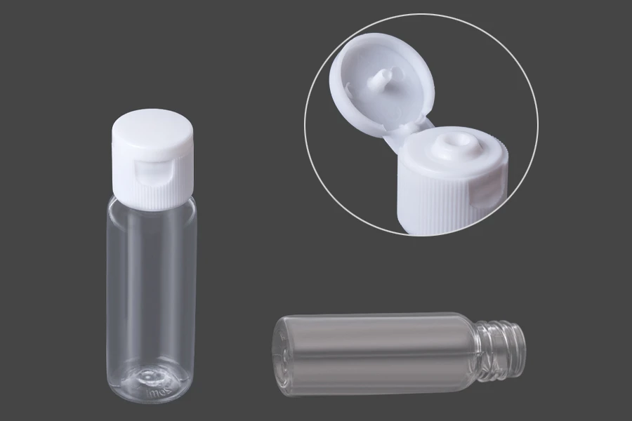 Μπουκαλάκι πλαστικό για σαμπουάν 20 ml για ξενοδοχεία με καπάκι flip-top - Συσκευασία 100 τεμαχίων