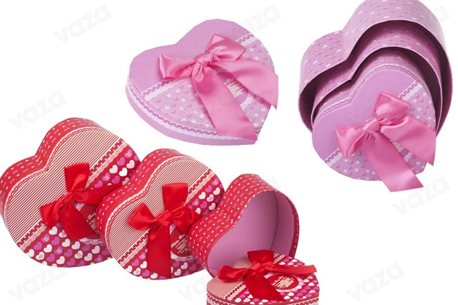 Heart-shaped paper box with bow - set 3 pcs (S-M-L)-image_product