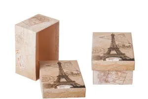 Boîte en papier rectangulaire plastifiée, pour cadeau, impression tour Eiffel – lot de 3 pièces (S-M-L)-2