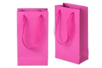 Laminated paper gift bag with a 2 cm sheer organza ribbon handle in different colour shades Laminated paper gift bag with a 2 cm sheer organza ribbon handle in different colour shades