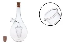 2 in 1 Oil and Vinegar Dispenser Set with grapes-shaped insert and 2 cork stoppers. Round 460ml hand-blown glass bottle
