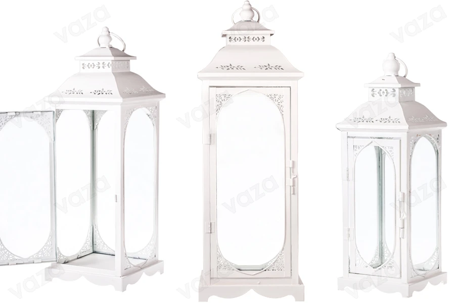 Decorated metal lantern with glass windows, 3 piece set in size S-M-L-image_product