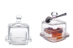 Viereckiges Deko Glas mit Glas-Deckel für Mandelbonbons und Kuchen-1