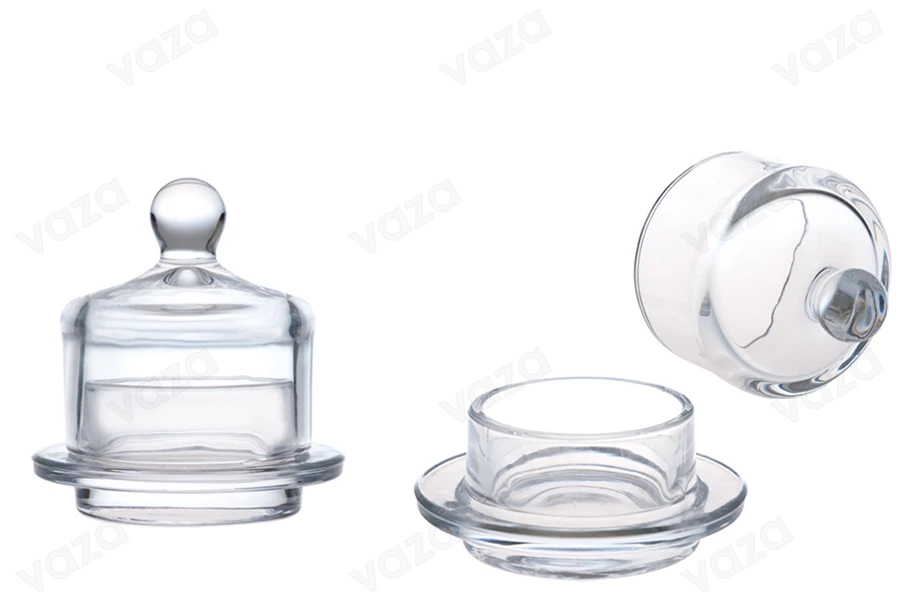 Petit pot en verre rond décoratif avec couvercle en verre pour dragées et bonbons-photo_groupe