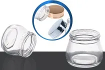 Glastiegel für Creme 100ml mit goldenem oder silbernem Deckel Glastiegel für Creme 100ml mit goldenem oder silbernem Deckel