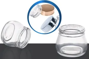 Βάζο γυάλινο 100 ml με καπάκι χρυσό ή ασημί για κρέμες-1