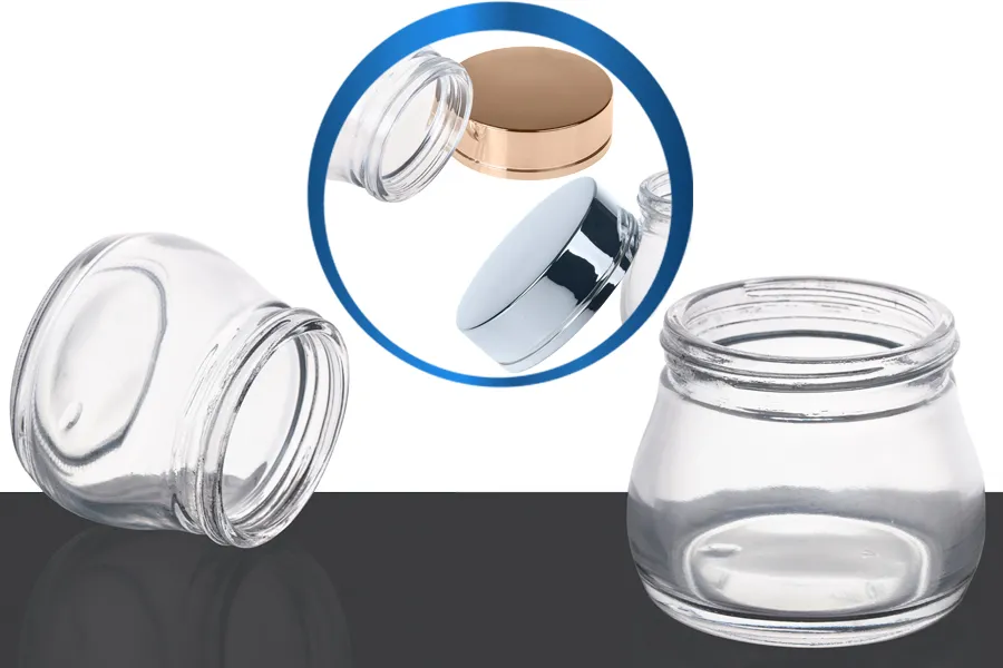 Glastiegel für Creme 100ml mit goldenem oder silbernem Deckel Glastiegel für Creme 100ml mit goldenem oder silbernem Deckel