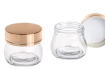 Glastiegel für Creme 100ml mit goldenem oder silbernem Deckel Glastiegel für Creme 100ml mit goldenem oder silbernem Deckel