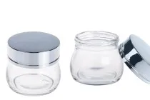Glastiegel für Creme 100ml mit goldenem oder silbernem Deckel Glastiegel für Creme 100ml mit goldenem oder silbernem Deckel