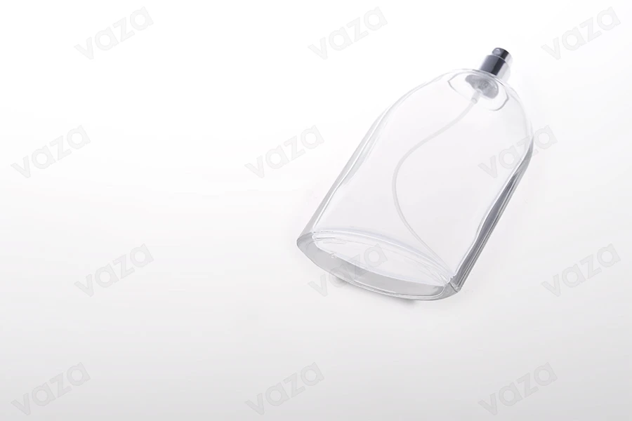 Flacon en verre 100 ml avec vaporisateur en aluminium argenté et couvercle Flacon en verre 100 ml avec vaporisateur en aluminium argenté et couvercle-photo_groupe