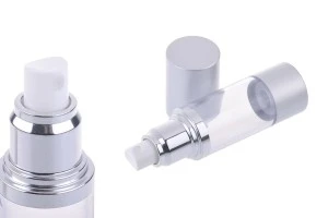 Μπουκάλι airless για υδαρή μείγματα 30 ml με πλαστικό, διάφανο σώμα, καπάκι και βάση αλουμινίου σε ασημί ΜΑΤ-εικόνα_προϊοντική