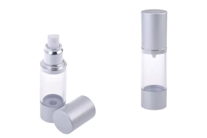Μπουκάλι airless για υδαρή μείγματα 30 ml με πλαστικό, διάφανο σώμα, καπάκι και βάση αλουμινίου σε ασημί ΜΑΤ-εικόνα_σύνθεση