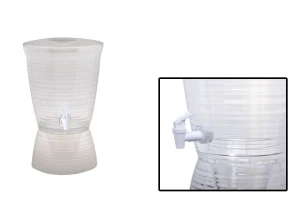 Plastischer Behälter 10 Liter mit breiter Mündung und mit weißem plastischen Wasserhahn-bildgruppe