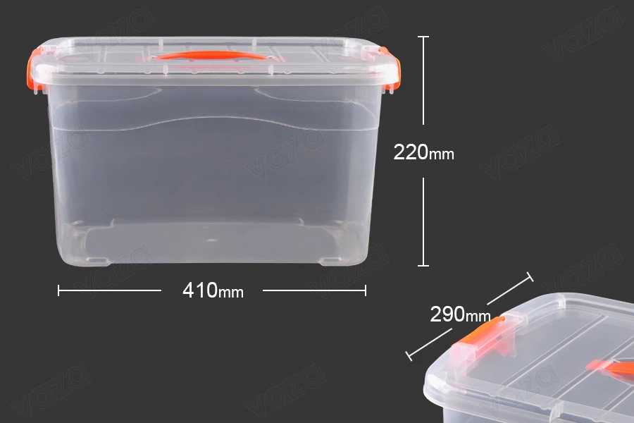 Boîte de rangement en plastique transparente - 410 x 290 x 220 Boîte de rangement en plastique transparente - 410 x 290 x 220-photo_dimensions