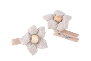 Handgemachte Blumen aus Stoff mit Holzperle für Dekoration -Packung mit 6 Stücken-2