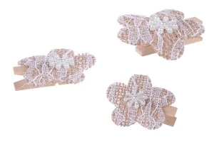 Handgemachte Blumen aus Spitzenstoff mit Klammer für Dekoration- in Packung mit 6 Stücken-3