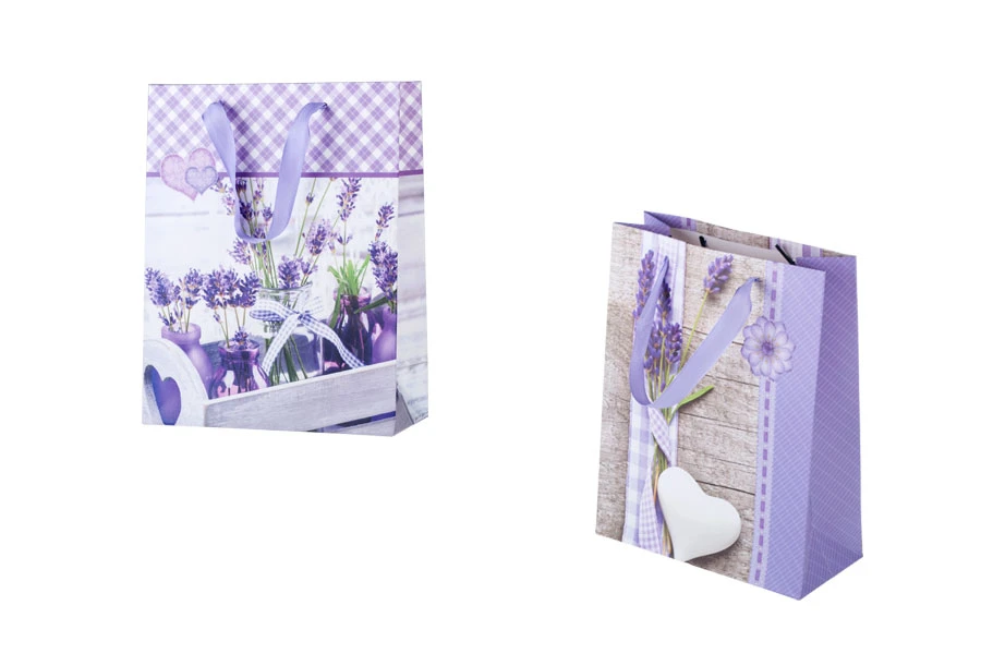 Lavender print laminated paper gift bag in size 180x80x230 - 4 design prints Lavender print laminated paper gift bag in size 180x80x230 - 4 design prints