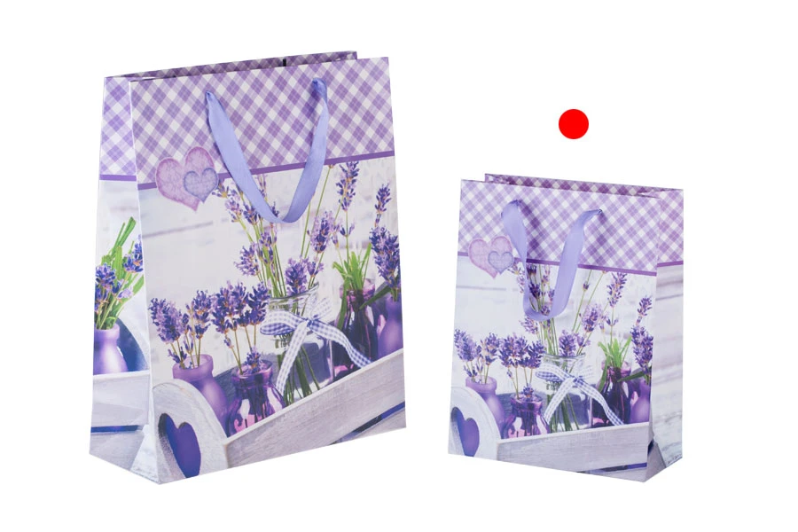 Lavender print laminated paper gift bag in size 180x80x230 - 4 design prints Lavender print laminated paper gift bag in size 180x80x230 - 4 design prints