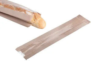 Brown kraft baguette bread bag in size 120x50x650 with window in size 70 mm - 100 pcs.-1