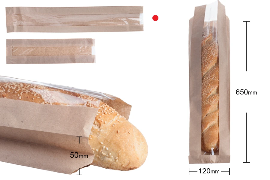 Σακούλα κραφτ καφέ διάστασης 120x50x650 με παράθυρο 70mm για ψωμί μπακέτα - 100 τμχ Σακούλα κραφτ καφέ διάστασης 120x50x650 με παράθυρο 70mm για ψωμί μπακέτα - 100 τμχ