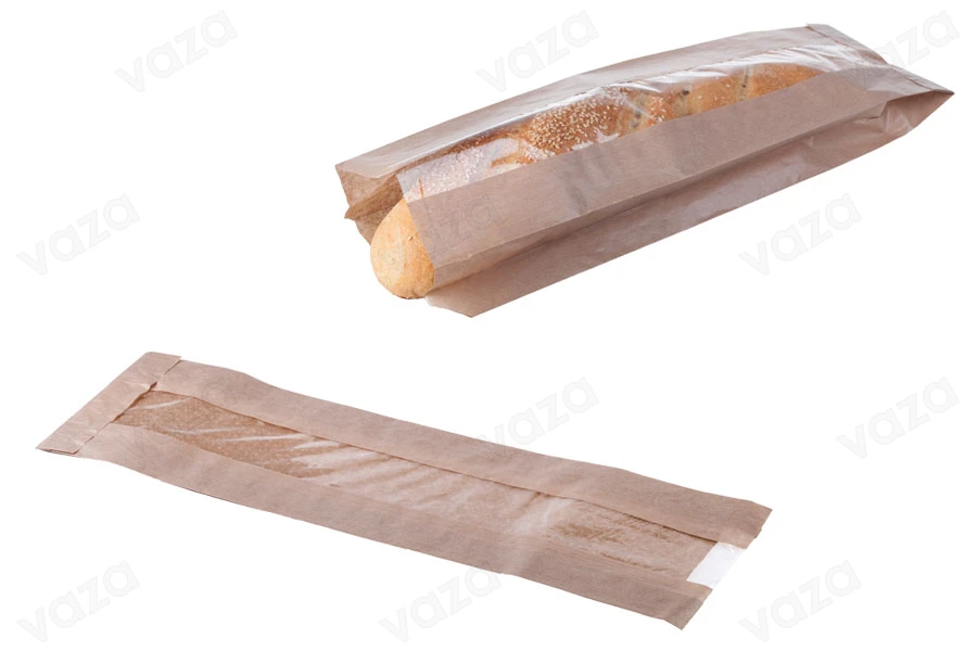 Σακούλα κραφτ καφέ διάστασης 120x50x450 με παράθυρο 40mm για ψωμί μπακέτα - 100 τμχ-εικόνα_προϊοντική