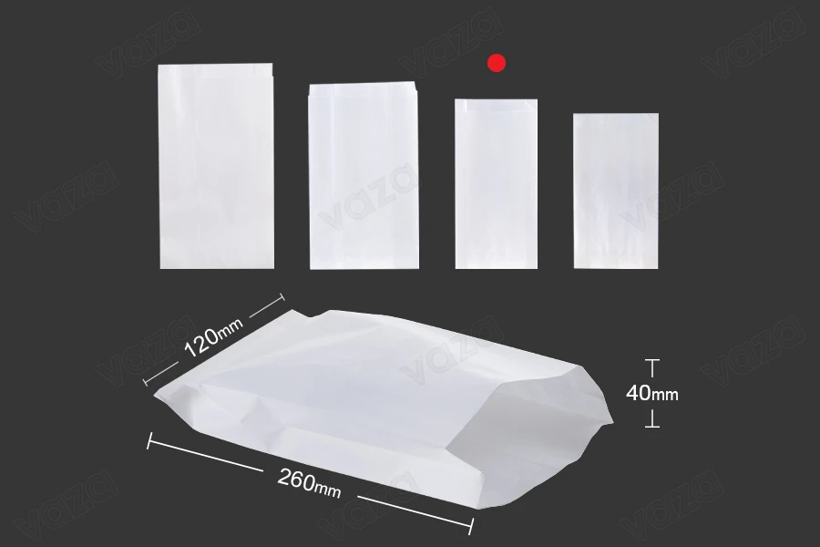 Χαρτοσακούλα λευκή διάστασης 120x40x260 χωρίς παράθυρο - κατάλληλη για λιπαρά τρόφιμα - 100τμχ-εικόνα_διαστάσεις