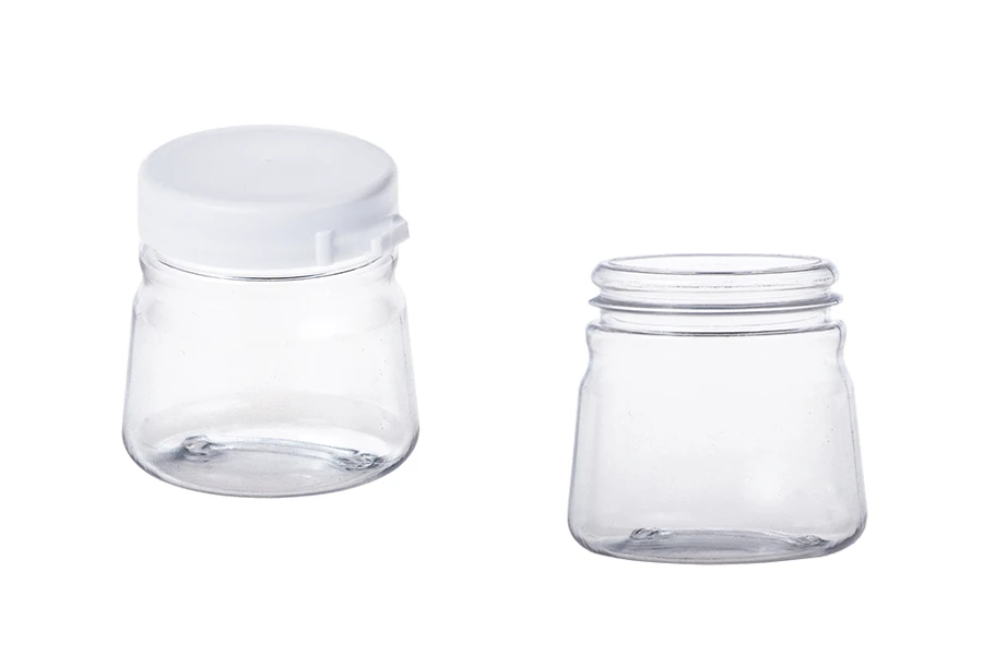 Petit pot transparent en plastique de 50ml avec couvercle blanc verrouillable