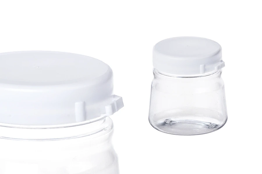 Petit pot transparent en plastique de 50ml avec couvercle blanc verrouillable