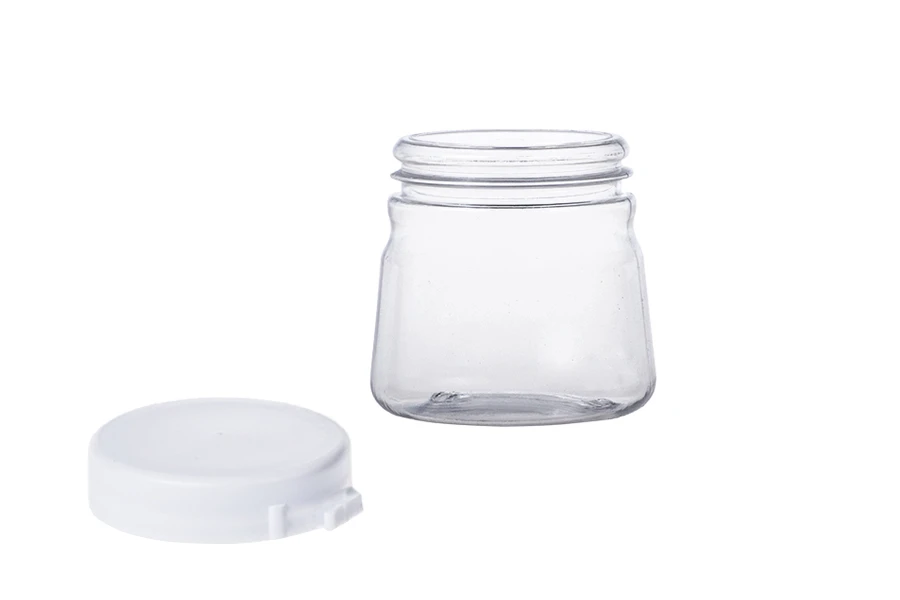 Petit pot transparent en plastique de 50ml avec couvercle blanc verrouillable