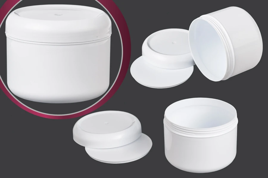 Vasetto in plastica bianca da 250 ml con guarnizione Vasetto in plastica bianca da 250 ml con guarnizione