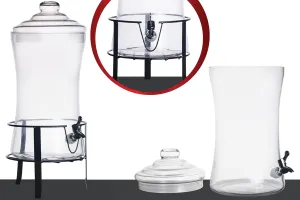 9 L decorative drinks dispenser jar with cap and a plastic tap on metal stand in size 240x480 m-1