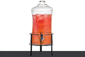 9 L decorative drinks dispenser jar with cap and a plastic tap on metal stand in size 240x480 m-3