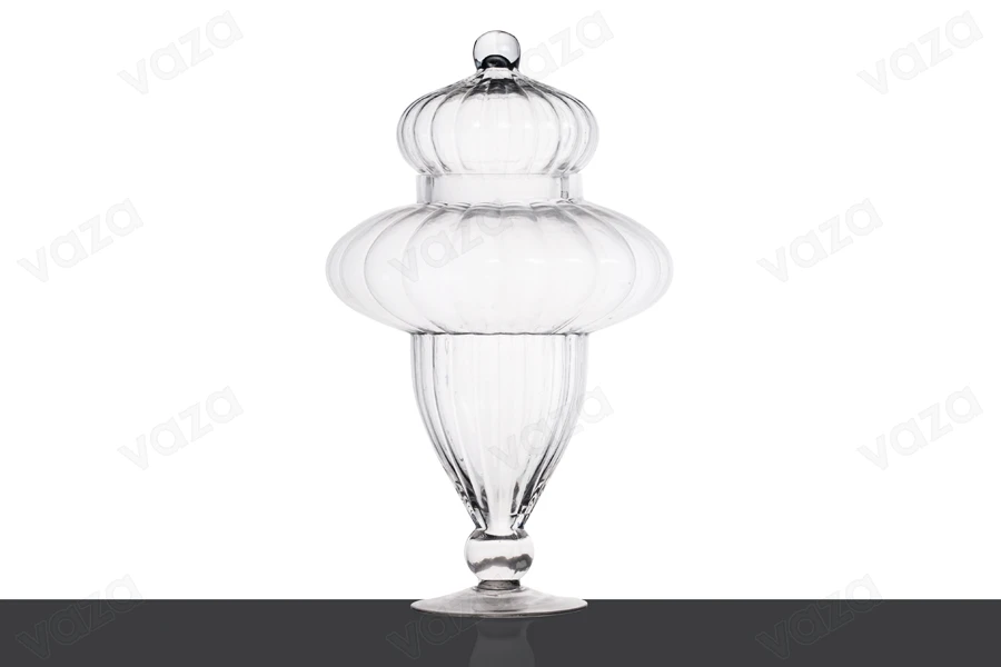 Decorative glass jar with lid on foot in size 200x380 mm-εικόνα_διαστάσεις