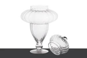 Decorative glass jar with lid on foot in size 200x380 mm-3