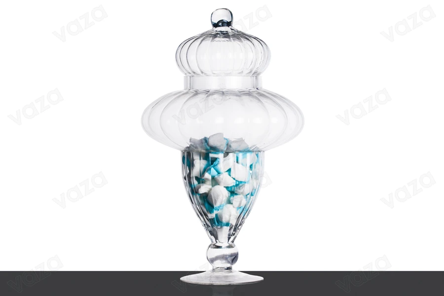 Decorative glass jar with lid on foot in size 200x380 mm-εικόνα_σύνθεση