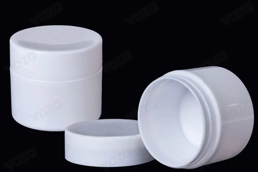 Kavanoz plastik 50 ml, e bardhë dhe me dy shtresa, e përshtatshme për kremra, në paketim me 12 copë. Kavanoz plastik 50 ml, e bardhë dhe me dy shtresa, e përshtatshme për kremra, në paketim me 12 copë.-εικόνα_προϊοντική