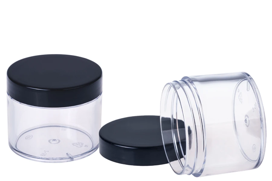 Διάφανο βάζο ακρυλικό με μαύρο καπάκι 70 ml για κρέμα