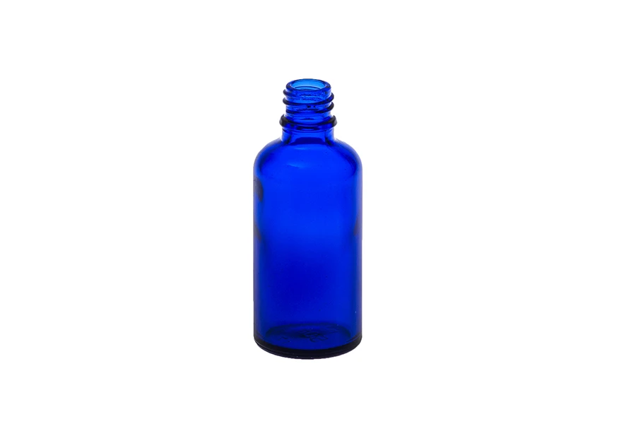 Petite bouteille en verre bleu pour huile d’olive de 50 ml Petite bouteille en verre bleu pour huile d’olive de 50 ml